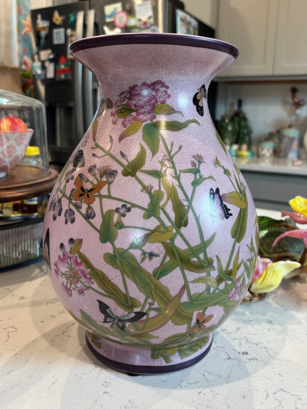 Hand-Painted Pink Floral & Butterfly Vase